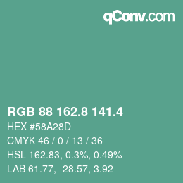 カラーコード: RGB 88 162.8 141.4 | qconv.com