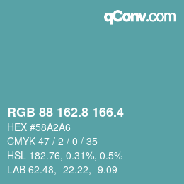 カラーコード: RGB 88 162.8 166.4 | qconv.com