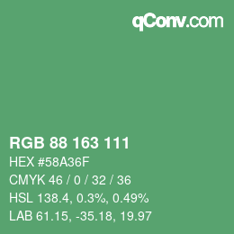 Color code: RGB 88 163 111 | qconv.com