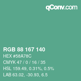 颜色代码: RGB 88 167 140 | qconv.com