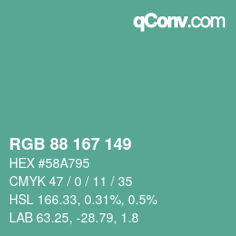 颜色代码: RGB 88 167 149 | qconv.com