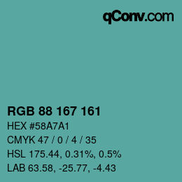 Color code: RGB 88 167 161 | qconv.com