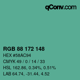 Color code: RGB 88 172 148 | qconv.com