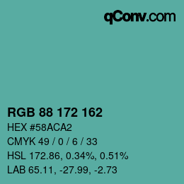Color code: RGB 88 172 162 | qconv.com