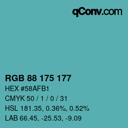 Color code: RGB 88 175 177 | qconv.com