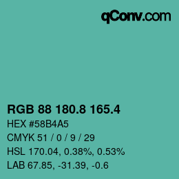 カラーコード: RGB 88 180.8 165.4 | qconv.com