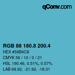 カラーコード: RGB 88 180.8 200.4 | qconv.com