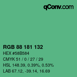 カラーコード: RGB 88 181 132 | qconv.com