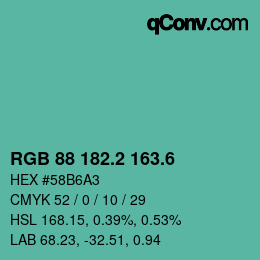 カラーコード: RGB 88 182.2 163.6 | qconv.com