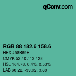 カラーコード: RGB 88 182.6 158.6 | qconv.com