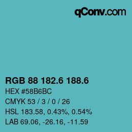 カラーコード: RGB 88 182.6 188.6 | qconv.com