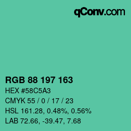 カラーコード: RGB 88 197 163 | qconv.com