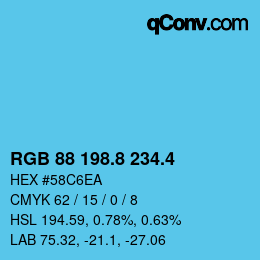 カラーコード: RGB 88 198.8 234.4 | qconv.com