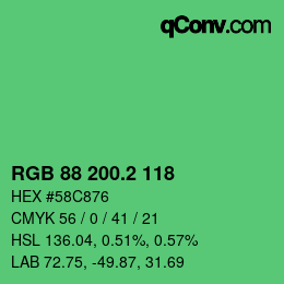 カラーコード: RGB 88 200.2 118 | qconv.com