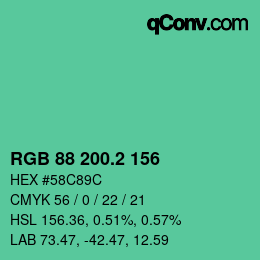 カラーコード: RGB 88 200.2 156 | qconv.com
