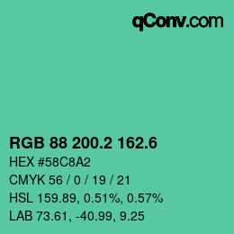 カラーコード: RGB 88 200.2 162.6 | qconv.com
