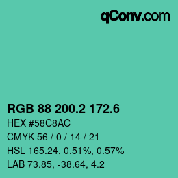 カラーコード: RGB 88 200.2 172.6 | qconv.com