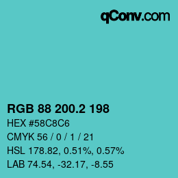 カラーコード: RGB 88 200.2 198 | qconv.com