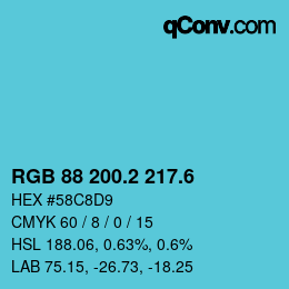 カラーコード: RGB 88 200.2 217.6 | qconv.com