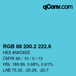 カラーコード: RGB 88 200.2 222.6 | qconv.com