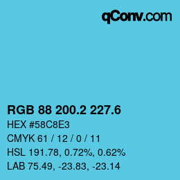 カラーコード: RGB 88 200.2 227.6 | qconv.com