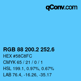 カラーコード: RGB 88 200.2 252.6 | qconv.com