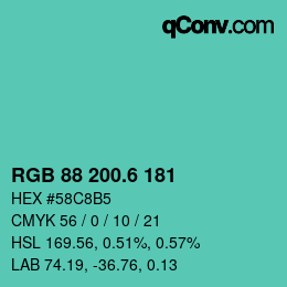 カラーコード: RGB 88 200.6 181 | qconv.com