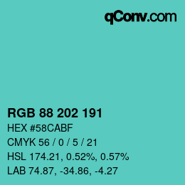 Farbcode: RGB 88 202 191 | qconv.com