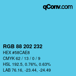 Color code: RGB 88 202 232 | qconv.com