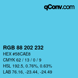 颜色代码: RGB 88 202 232 | qconv.com