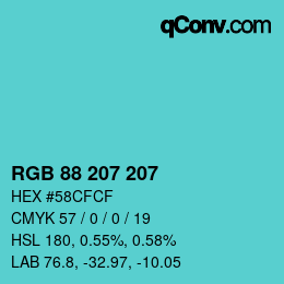 颜色代码: RGB 88 207 207 | qconv.com