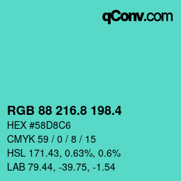 カラーコード: RGB 88 216.8 198.4 | qconv.com
