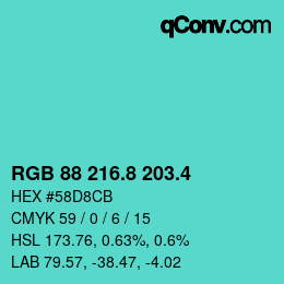 カラーコード: RGB 88 216.8 203.4 | qconv.com