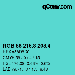 カラーコード: RGB 88 216.8 208.4 | qconv.com