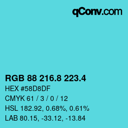 カラーコード: RGB 88 216.8 223.4 | qconv.com