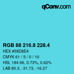 カラーコード: RGB 88 216.8 228.4 | qconv.com