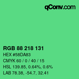 颜色代码: RGB 88 218 131 | qconv.com