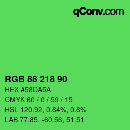 颜色代码: RGB 88 218 90 | qconv.com