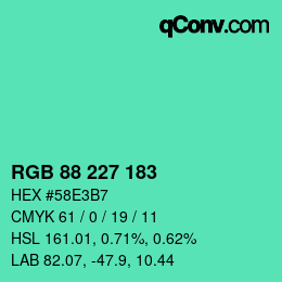 Color code: RGB 88 227 183 | qconv.com