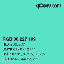 Farbcode: RGB 88 227 199 | qconv.com