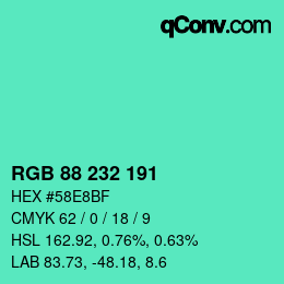 Color code: RGB 88 232 191 | qconv.com