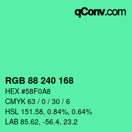 Color code: RGB 88 240 168 | qconv.com