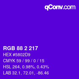 Farbcode: RGB 88 2 217 | qconv.com