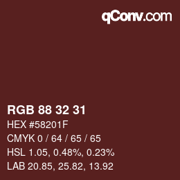 Color code: RGB 88 32 31 | qconv.com