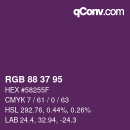 Color code: RGB 88 37 95 | qconv.com