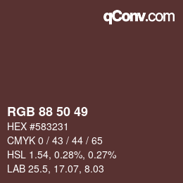 カラーコード: RGB 88 50 49 | qconv.com