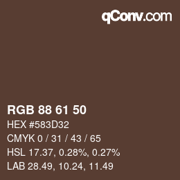 Color code: RGB 88 61 50 | qconv.com