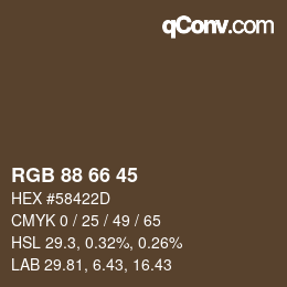 Color code: RGB 88 66 45 | qconv.com