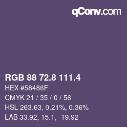 カラーコード: RGB 88 72.8 111.4 | qconv.com