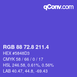 カラーコード: RGB 88 72.8 211.4 | qconv.com